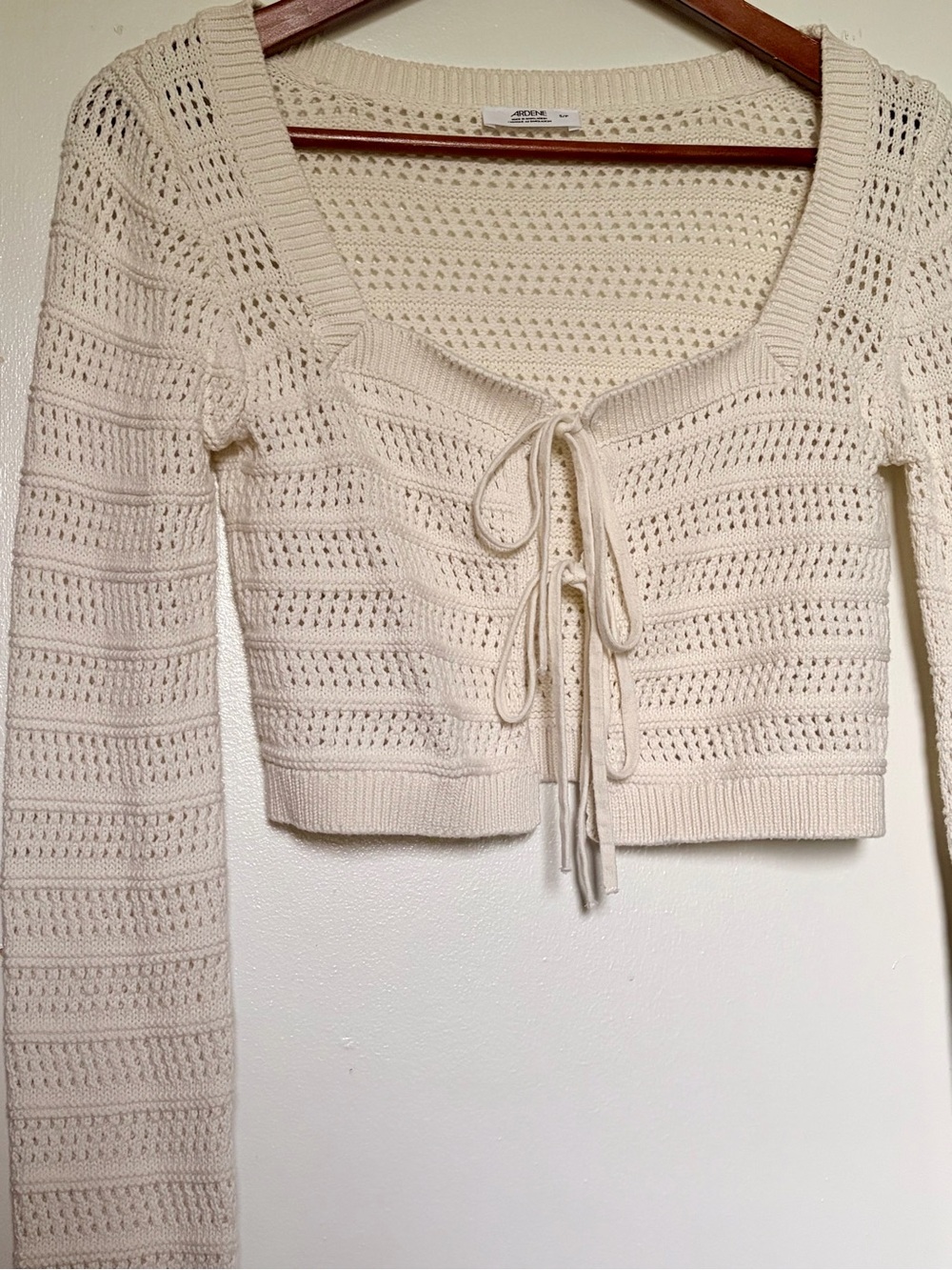 Ardene Cream Open-Knit Tie-Front Cropped Cardigan